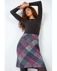 Roman - Elastic Waist Check Print Pocket A Line Skirt - Lyst
