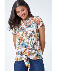 Roman - Floral Print Tie Detail V-Neck Top - Lyst