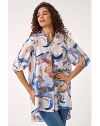 Roman - Abstract Print Longline Overshirt - Lyst