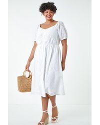Roman Curve - Cotton Broderie Midi Dress - Lyst