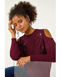 D.u.s.k - Embellished Cold Shoulder Knit Jumper - Lyst