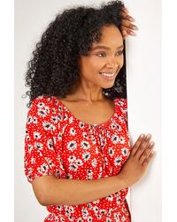 Roman Petite - Floral Print Shirred Waist Top - Lyst
