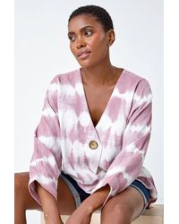 Roman - Cotton Tie Dye Button Detail V-Neck Top - Lyst