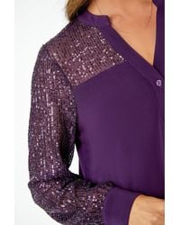 Roman - Embellished Sequin Stretch Blouse - Lyst