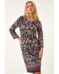 Roman Petite - Abstract Print Stretch Pocket Dress - Lyst