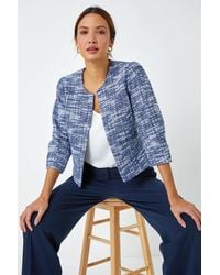 Roman - Collarless Cropped Boucle Jacket - Lyst