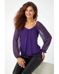 Roman - Chiffon Sleeve Bubble Hem Stretch Top - Lyst