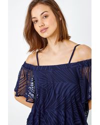 Roman - Burnout Palm Print Cold Shoulder Top - Lyst