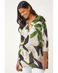 Roman - Leaf Print Wrap Front Tunic Top - Lyst