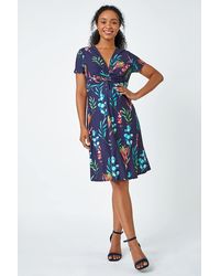 Roman Petite - Floral Twist Detail Stretch Dress - Lyst