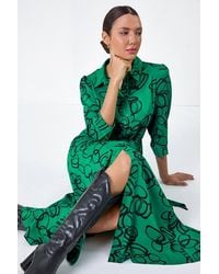 Roman - Abstract Circle Print Stretch Midi Shirt Dress - Lyst