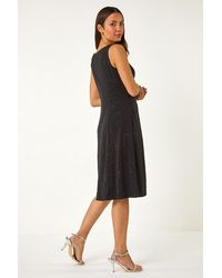 Roman - Floral Glitter Print Midi Stretch Dress - Lyst