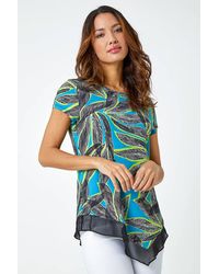 Roman - Palm Leaf Chiffon Hem Asymmetric Top - Lyst