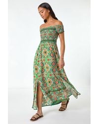 Roman Petite - Abstract Bardot Maxi Dress - Lyst