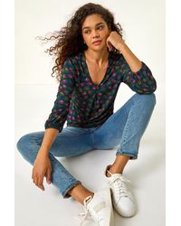 Roman - Floral Print Front-Pleat Top - Lyst