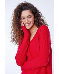 Roman - Plain Stretch V-Neck Longline Jumper - Lyst
