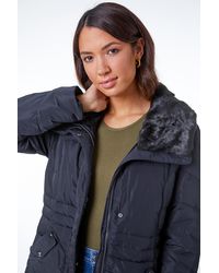 Roman - Faux Fur Collar Quilted Coat - Lyst