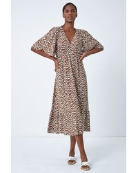 Roman - Zig Zag Print Tiered Hem Midi Dress - Lyst
