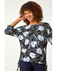 Roman - Floral Print Side Tie Stretch Top - Lyst
