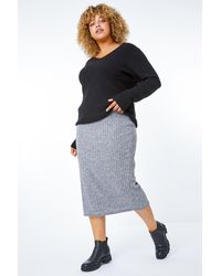Roman Curve - Ribbed Pull On Elastic Waist Midi Skirt - Lyst