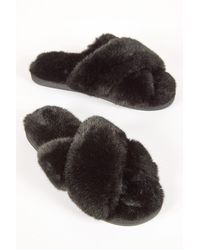 Roman - Cross Over Faux Fur Mule Slipper - Lyst