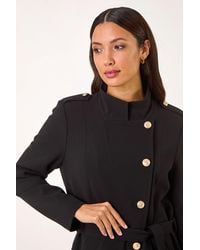 Roman - Funnel Neck Buttoned Coat - Lyst