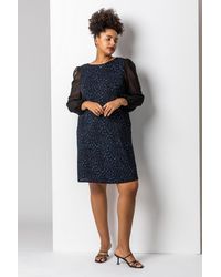 Roman Curve - Glitter Leopard Print Mesh Sleeve Dress - Lyst