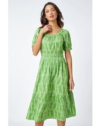 Roman - Leaf Print Stretch Neck Midi Dress - Lyst