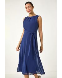 Roman - Chiffon Pleated Neck Midi Dress - Lyst