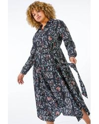 Roman Curve - Ditsy Print Hanky Hem Shirt Dress - Lyst