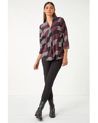 Roman - Leaf Print V Neck Stretch Jersey Top - Lyst