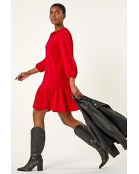 Roman - Textured Stretch Frill Hem Smock Dress - Lyst