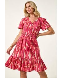 Roman Petite - Ikat Print V-Neck Frill Hem Dress - Lyst