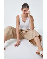 Roman - Elastic Waist Wide Leg Cotton Cropped Culottes - Lyst