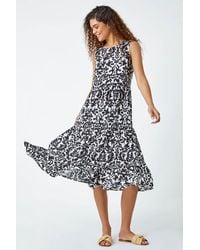 Roman - Baroque Tiered Smock Midi Dress - Lyst