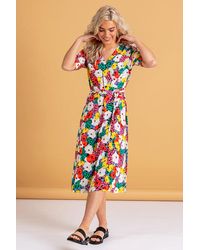 D.u.s.k - Bold Floral Midi Wrap Dress - Lyst