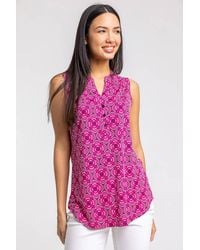 Roman - Abstract Puff Print Notch Neck Top - Lyst