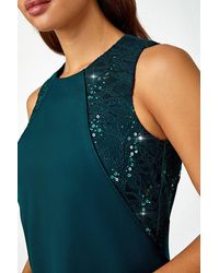 Roman - Sleeveless Sequin Trim Stretch Dress - Lyst