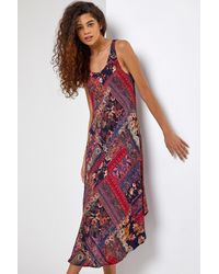 Roman - Patchwork Print Curved Hem Dress - Lyst