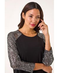Roman - Sequin Sleeve Tunic Stretch Top - Lyst