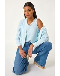 Roman - Faux Pearl Trim Cardigan - Lyst