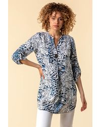 Roman - Animal Print 3/4 Sleeve Longline Tunic Top - Lyst