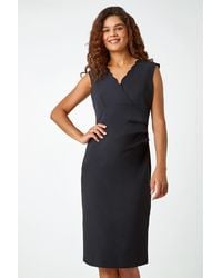 Roman - Sleeveless Pleated Stretch Ruched Dress - Lyst