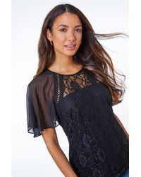 Roman - Lace Chiffon Sleeve Shell Top - Lyst