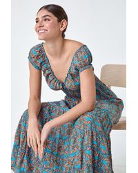 Roman - Paisley Print Shirred Frill Maxi Dress - Lyst