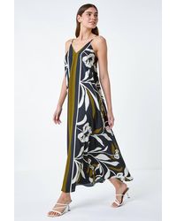 Roman - Floral Border Print Strappy Trapeze Dress - Lyst