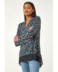 Roman - Floral Print V-Neck Tunic Top - Lyst