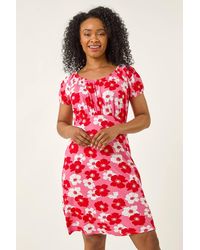 Roman Petite - Floral Gathered Stretch Dress - Lyst