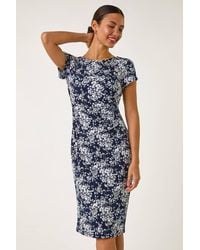 Roman - Floral Print Pleat Detail Shift Dress - Lyst