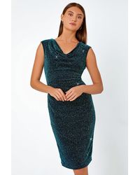 Roman - Shimmer Cowl Neck Stretch Dress - Lyst